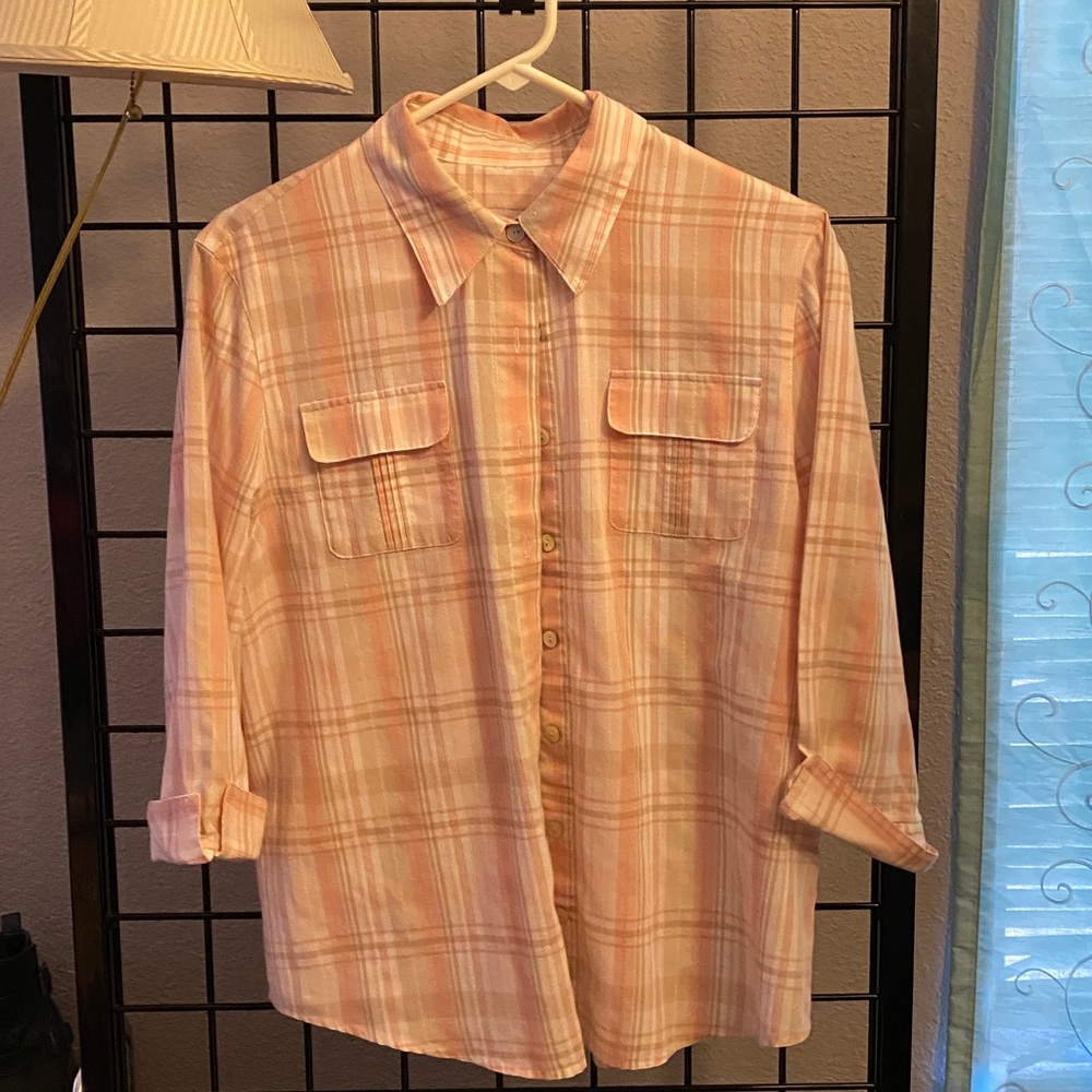 Alfred Dunner Pink and Cream Plaid Shirt